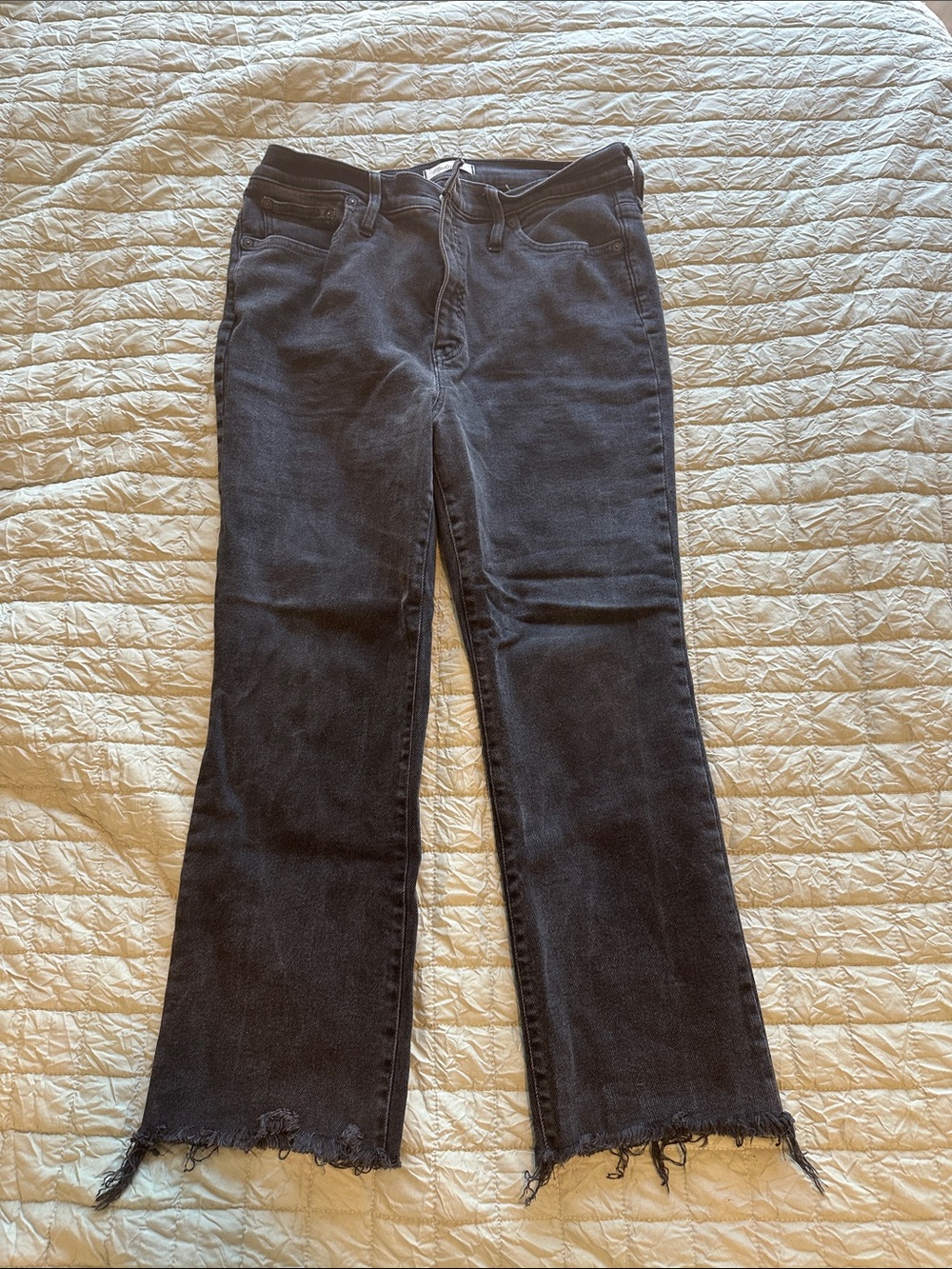 Madewell Black Flare Jeans with Raw Frayed Hem